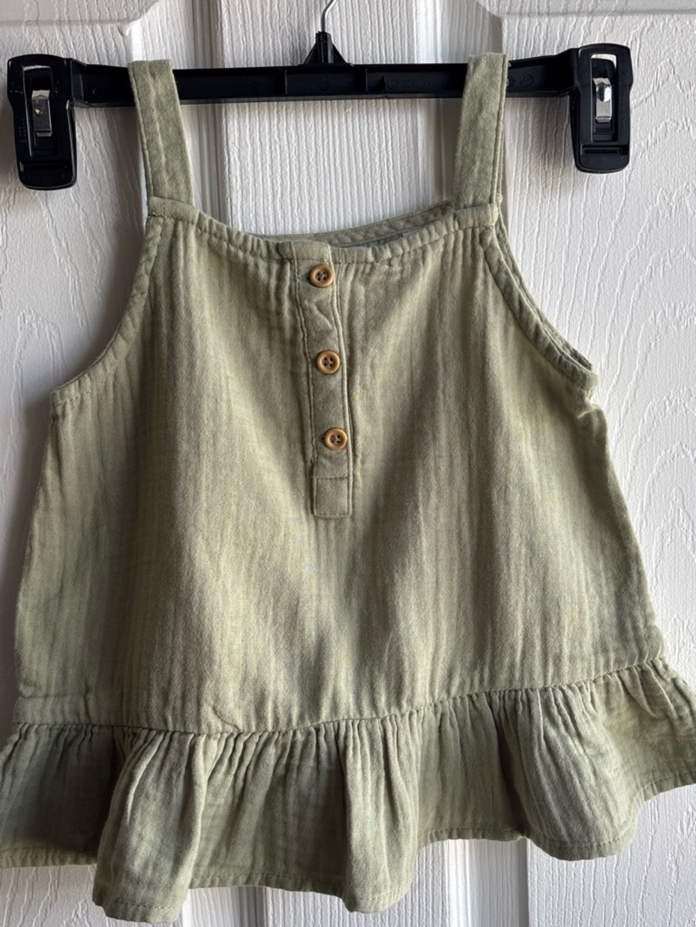🪴Little Planet by Carter's Girls 5T Green Muslin Cotton Tank Button Ruffle